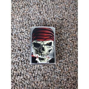 Vintage Pirate Skull W/ Sword in Mouth -USA Made- Chrome Finish -Zippo Lighter